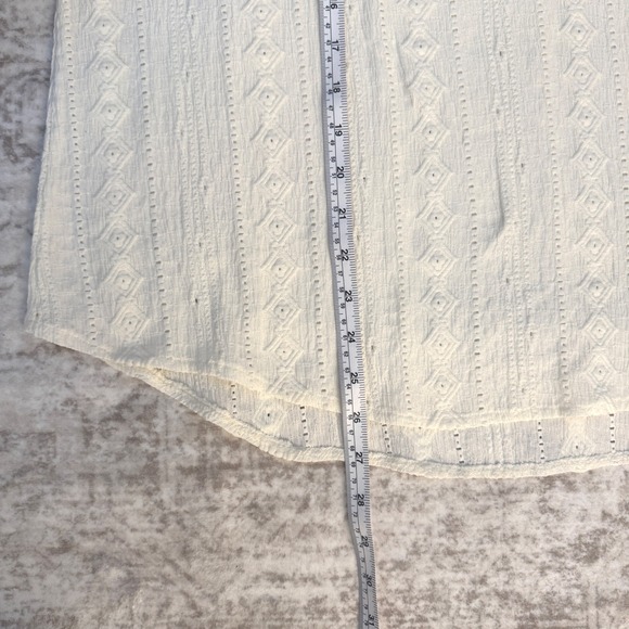 FRYE Cream Textured Boho Peasant Blouse Womens Medium Puff Sleeve - Picture 9 of 9